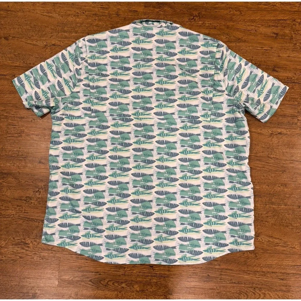 LL Bean Green Tropicwear Fish‎ Print Vented Performance Button Up Shirt Men 3XLT - Picture 3 of 8